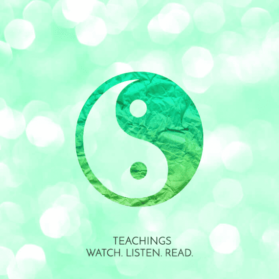 A green yin yang symbol with the word " teachings " written underneath it.