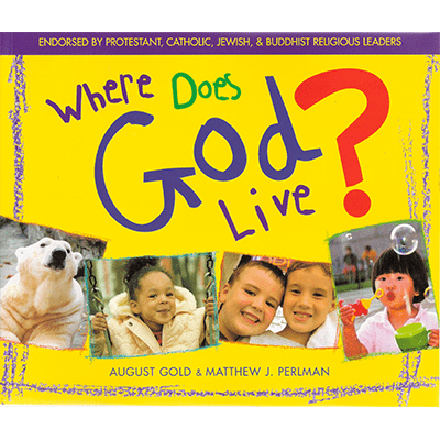 A book cover with pictures of children and the words " where does god live ?"