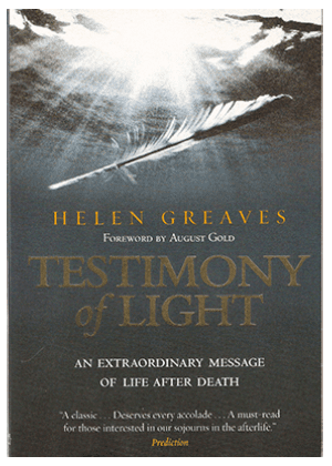 A book cover with an image of a feather and the words " testimony of light ".
